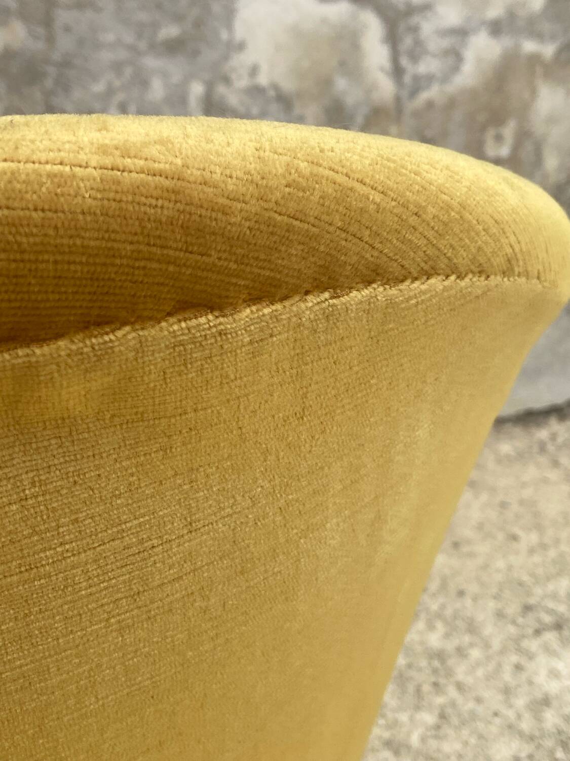 Pair of vintage toad armchairs in golden yellow velvet