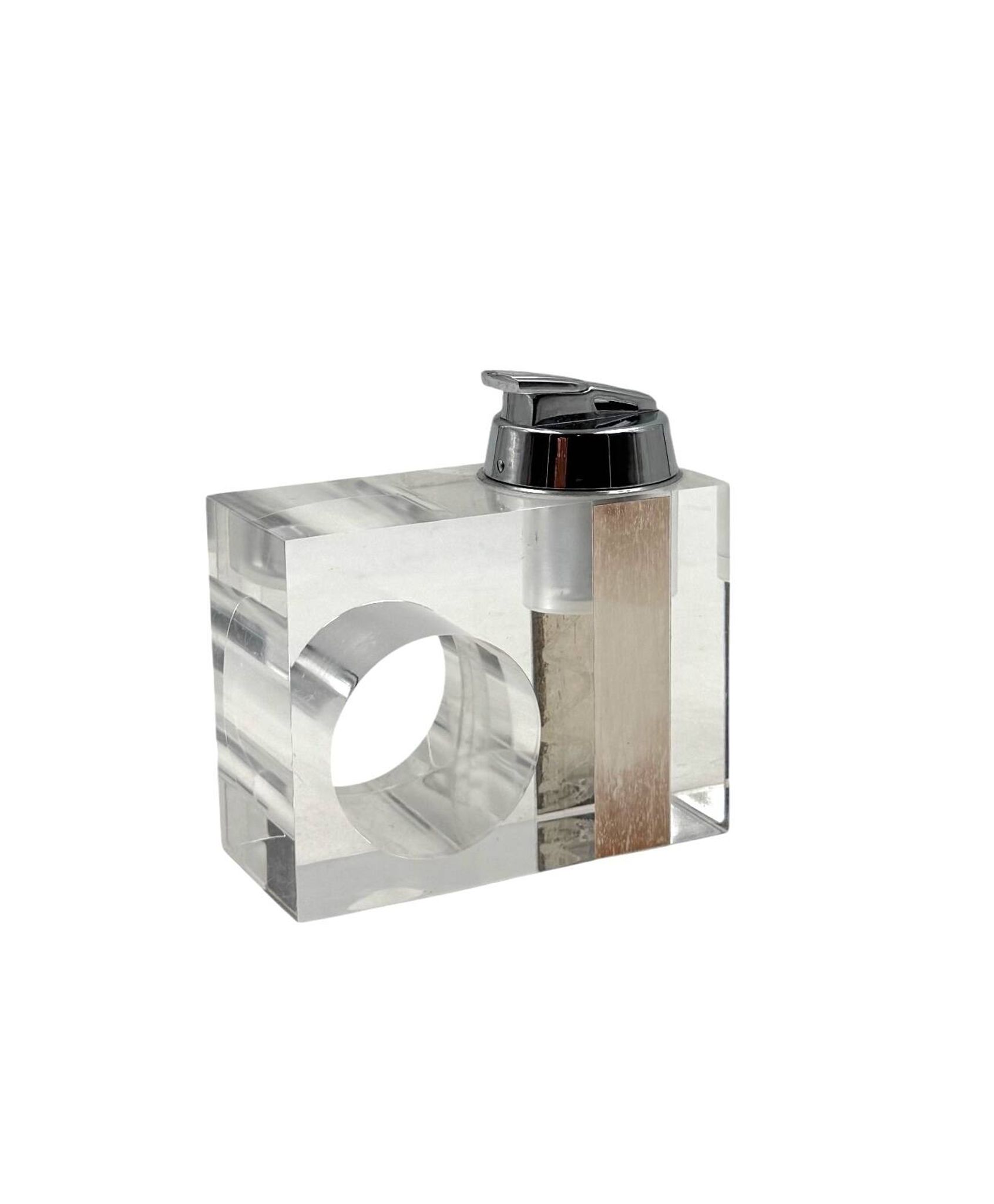 Briquet de table en lucite transparent de l'ère spatiale, Italie des années 1970