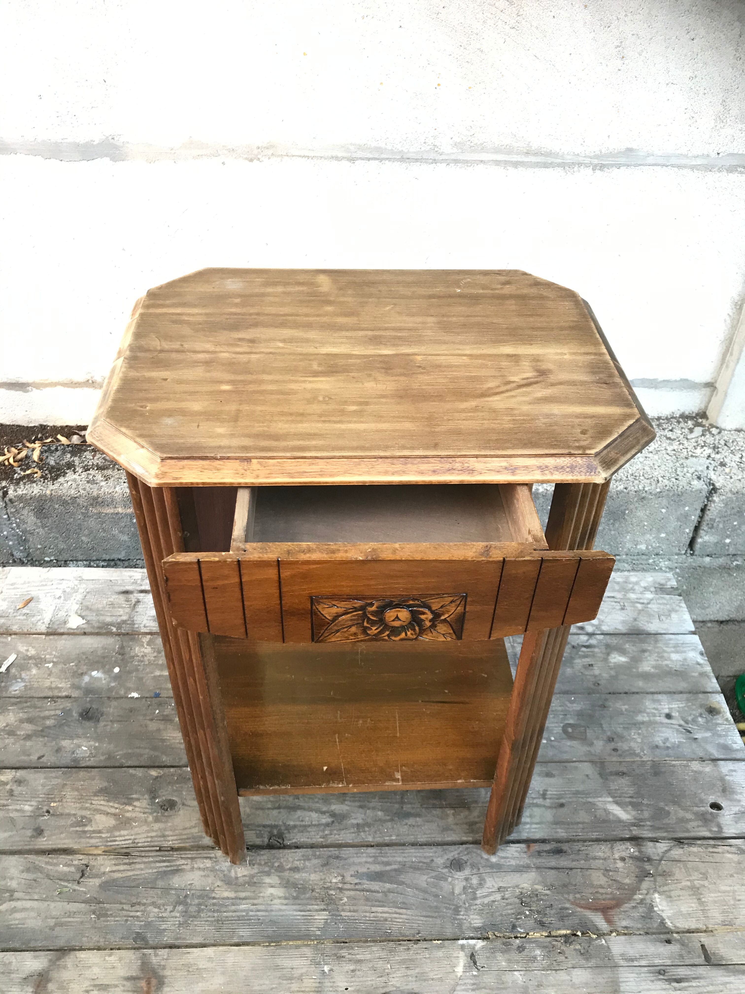 Old Side Table Vintage Wood Drawer
