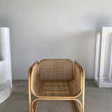 U-shaped armrest rattan armchair, grid canning