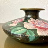 Painted terracotta vase signed with rose motifs, 1950s-1960s.