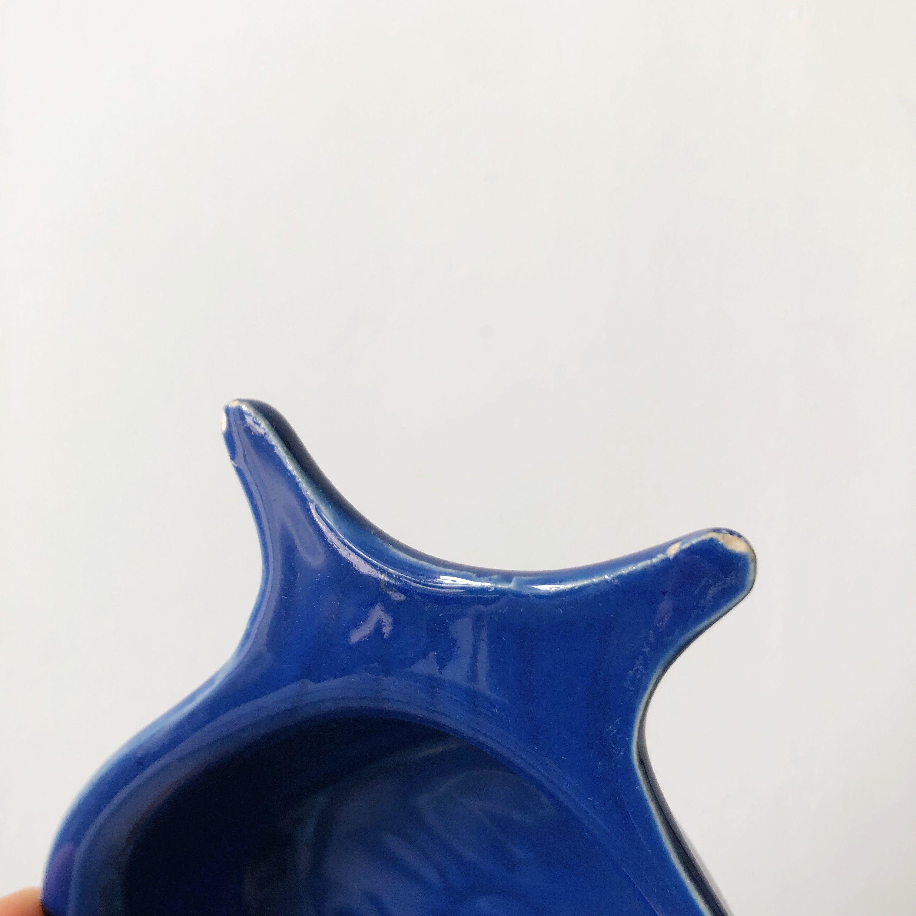 Set of 2 blue fish dishes. Hollow ceramic serving dishes