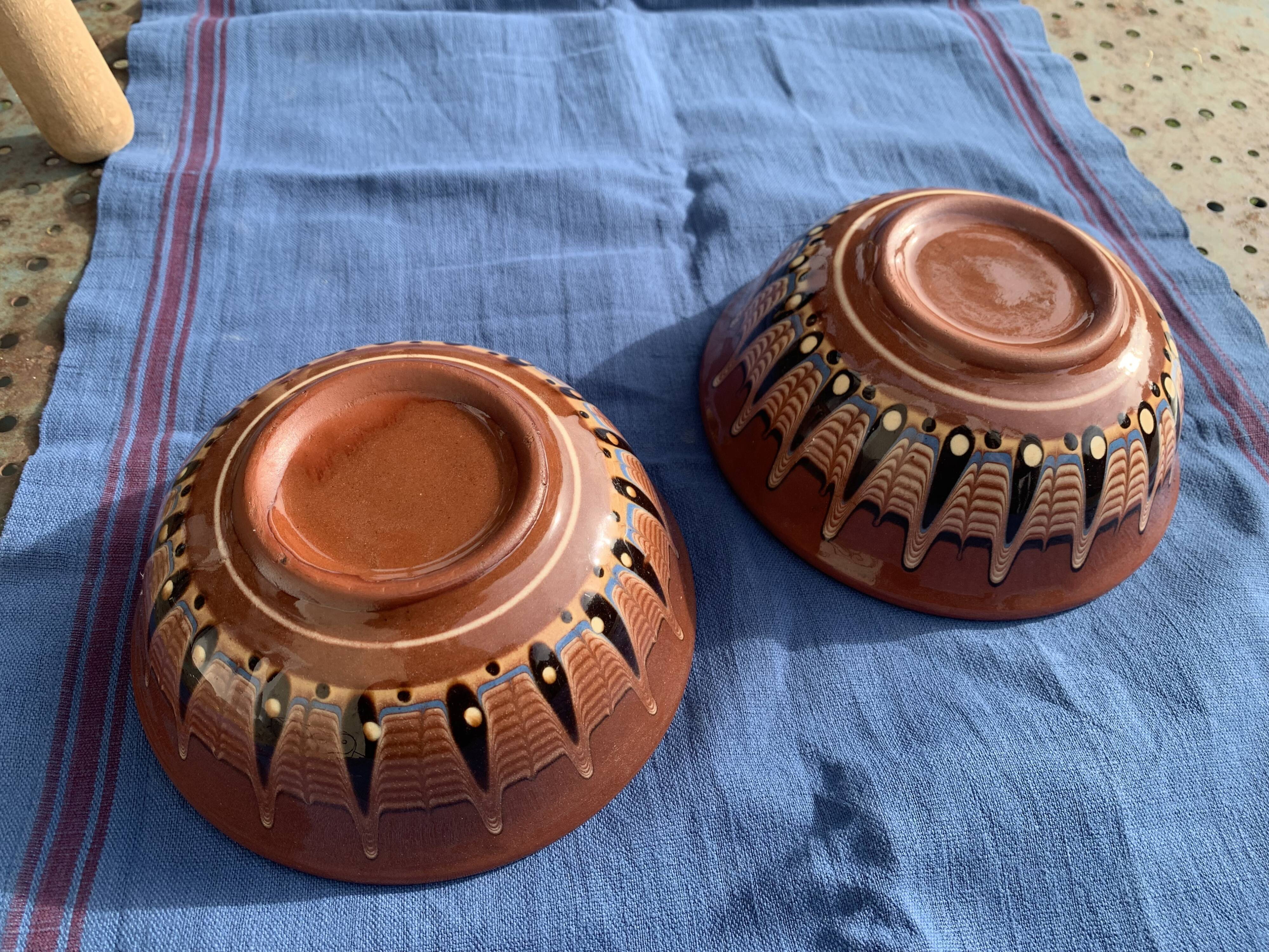 Two large bowls, vintage artisanal pottery cups