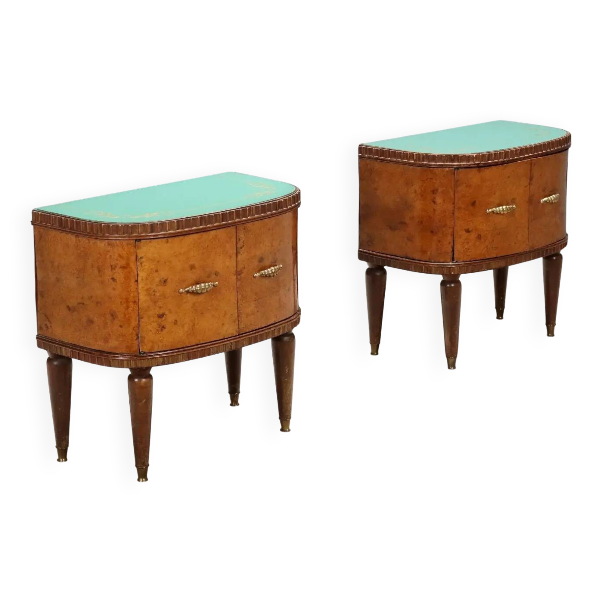 Paire de tables de chevet vintage en hêtre peint et verre, design, Italie, années 1950