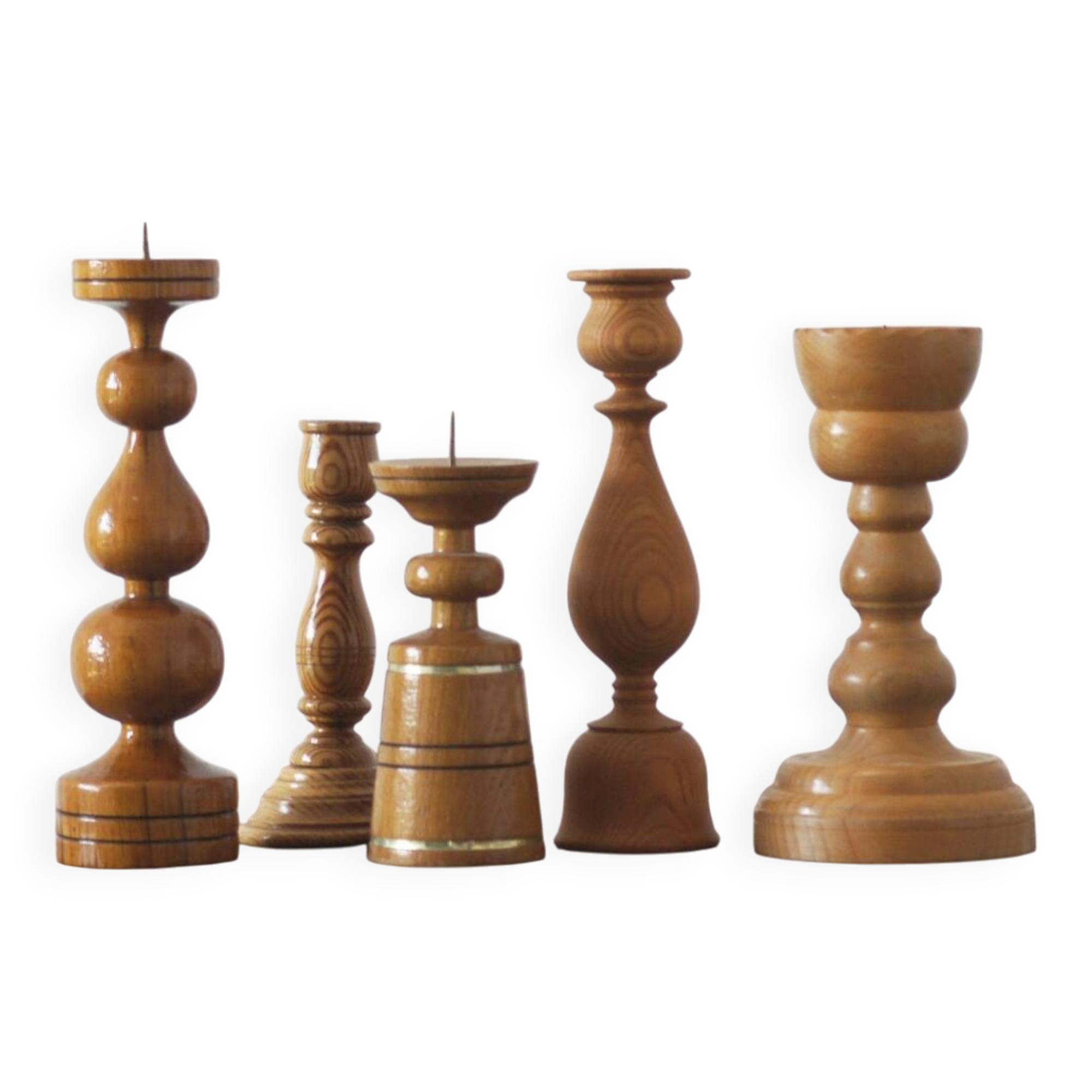 Scandinavian Wooden Candleholders, Set of 5