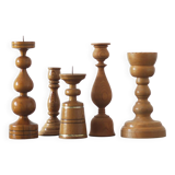 Scandinavian Wooden Candleholders, Set of 5
