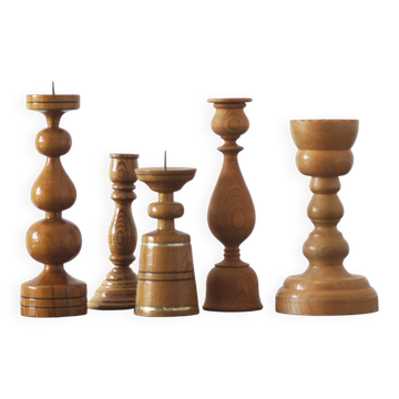 Scandinavian Wooden Candleholders, Set of 5