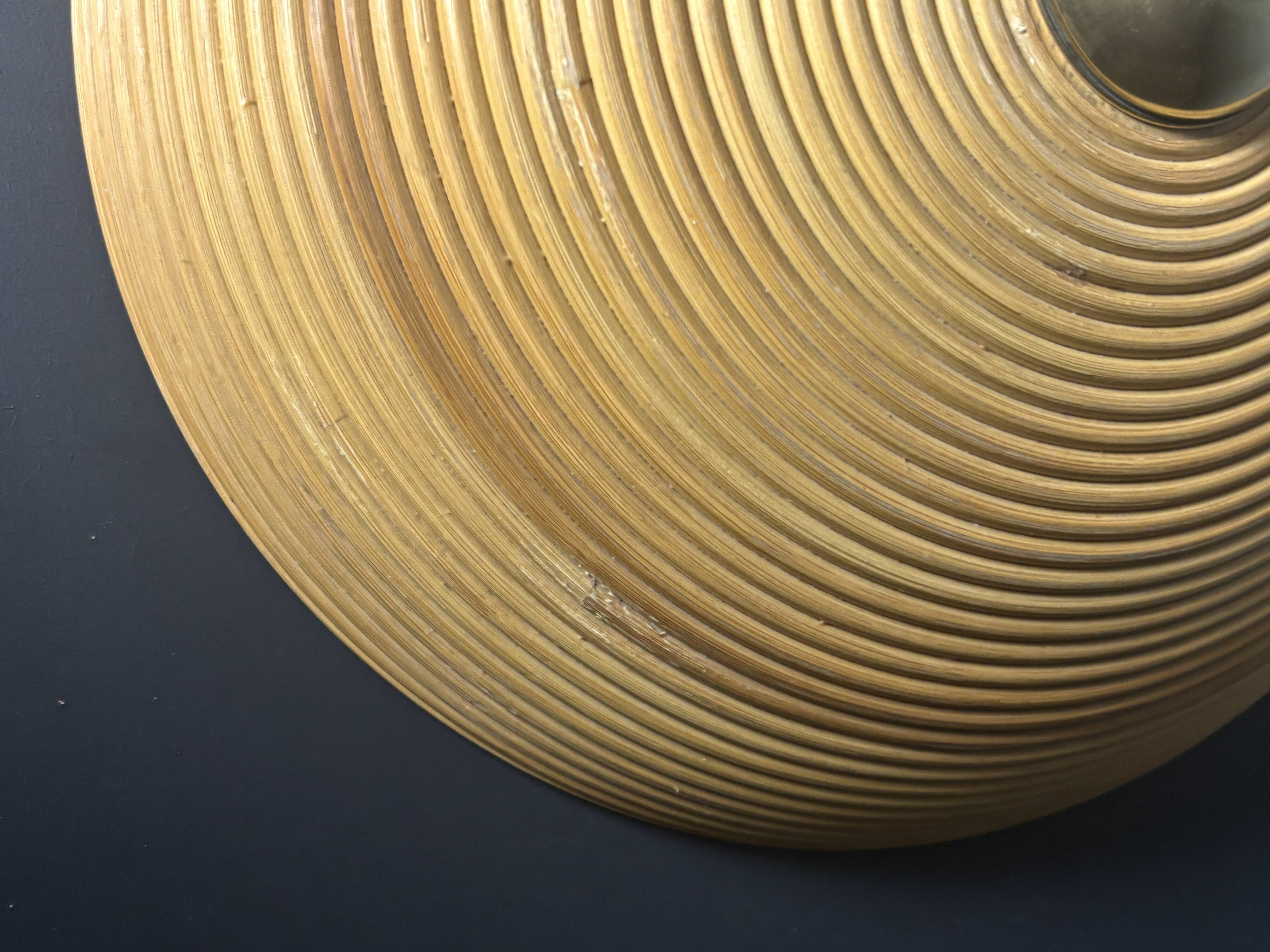 Pencil Reed Rattan Bamboo and Brass Mushroom Table Lamp, Italy, 1970s