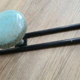 Old metal wall coat rack with 3 blue hooks / 50s-60s / vintage