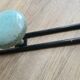 Old metal wall coat rack with 3 blue hooks / 50s-60s / vintage