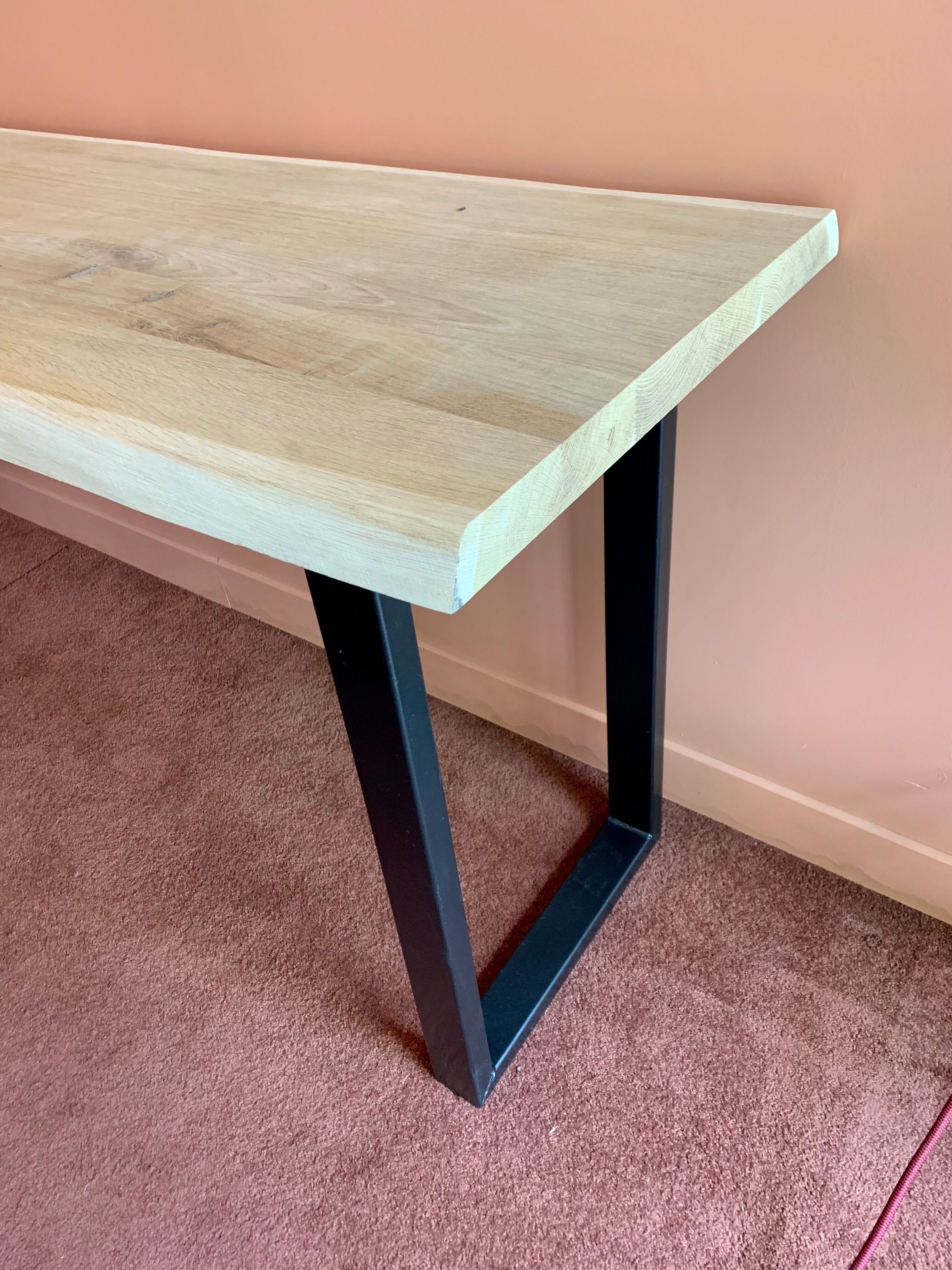 Console 3m x 50 cm solid oak and metal feet in U