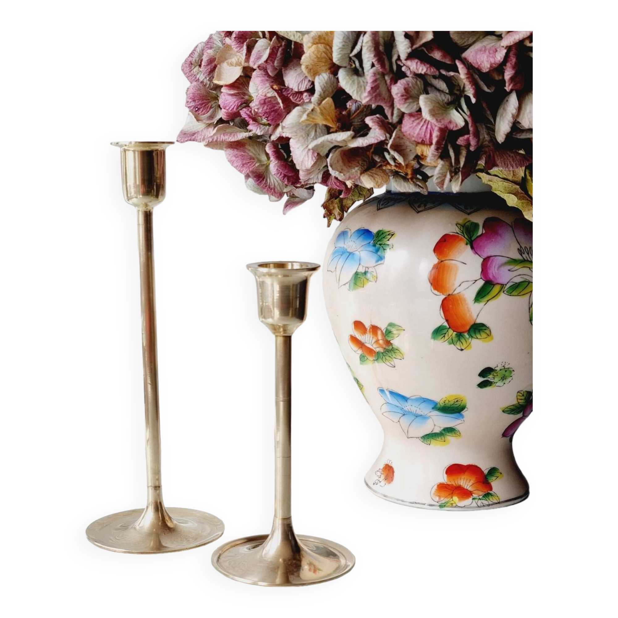 Duo of brass candlesticks