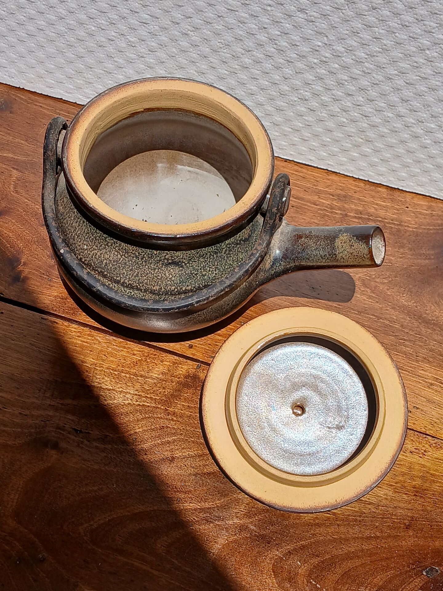 Vintage stoneware teapot from Puisaye, 1950s-60s.