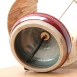 Pink ceramic lamp, raffia lampshade, 70s