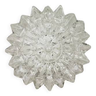 Large Portuguese clear crystal flush mount lamp 1980s