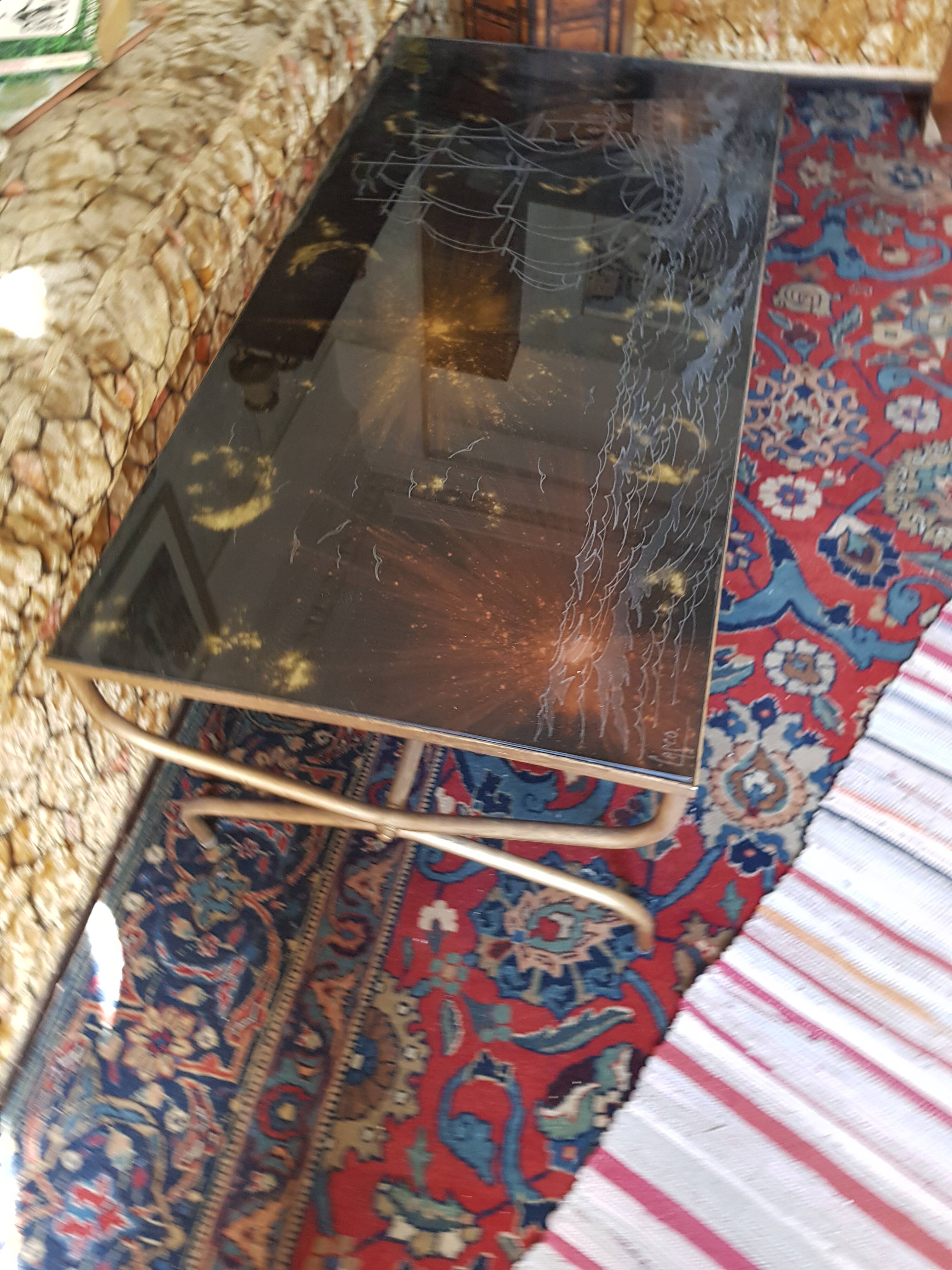 Gold and bronze powder table signed Lasco