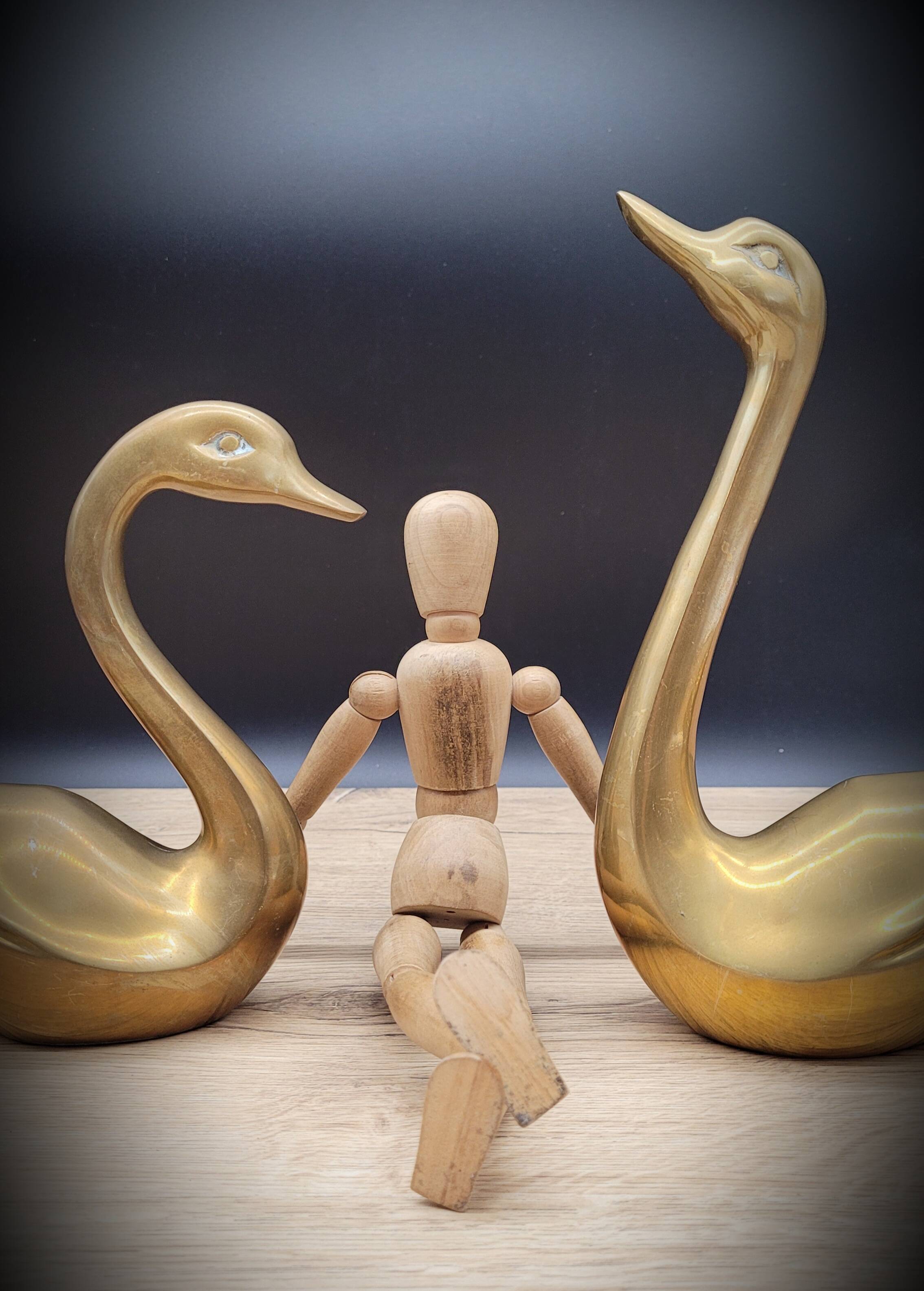 Pair brass swans