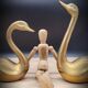 Pair brass swans