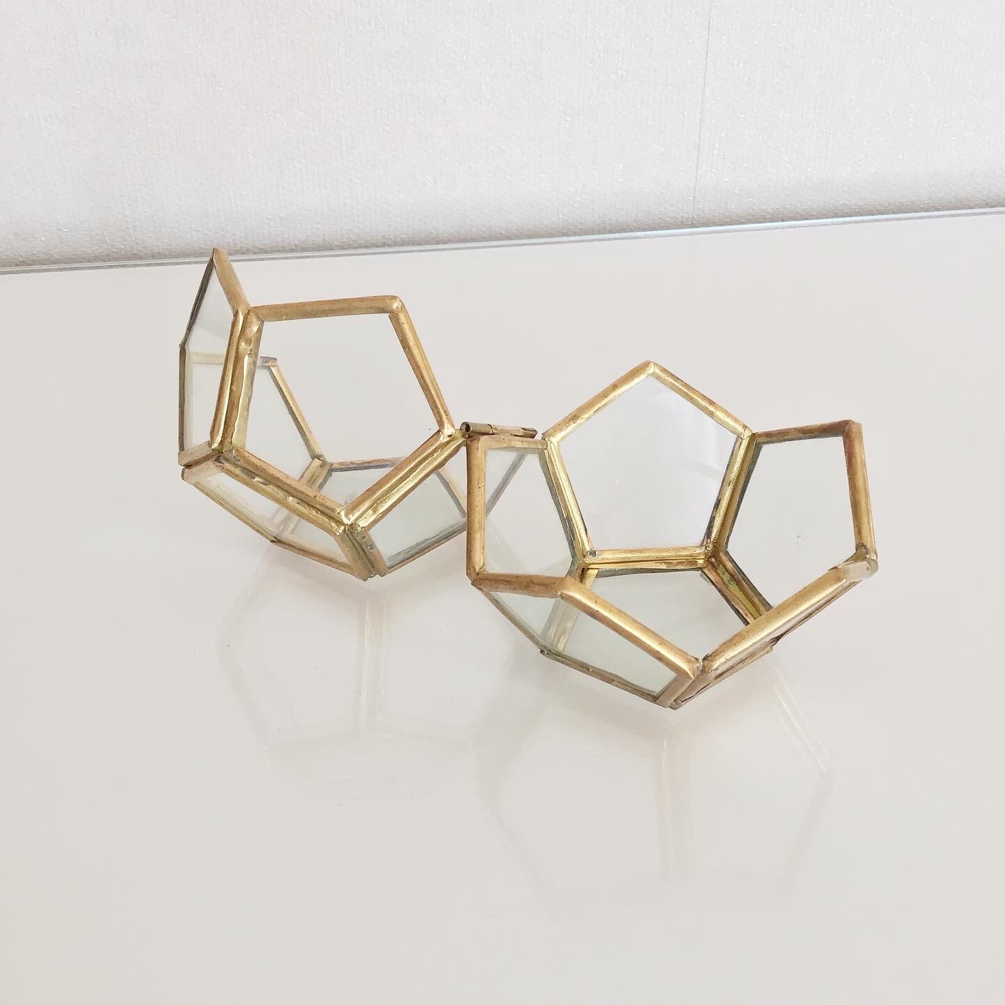 Vintage glass and brass jewelry box