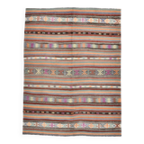 6x8 Ethnic Striped Green & Orange Kilim Rug, 176x230Cm