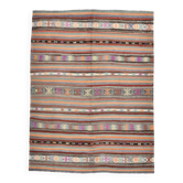Tapis Kilim ethnique rayé vert et orange 6x8, 176x230 cm