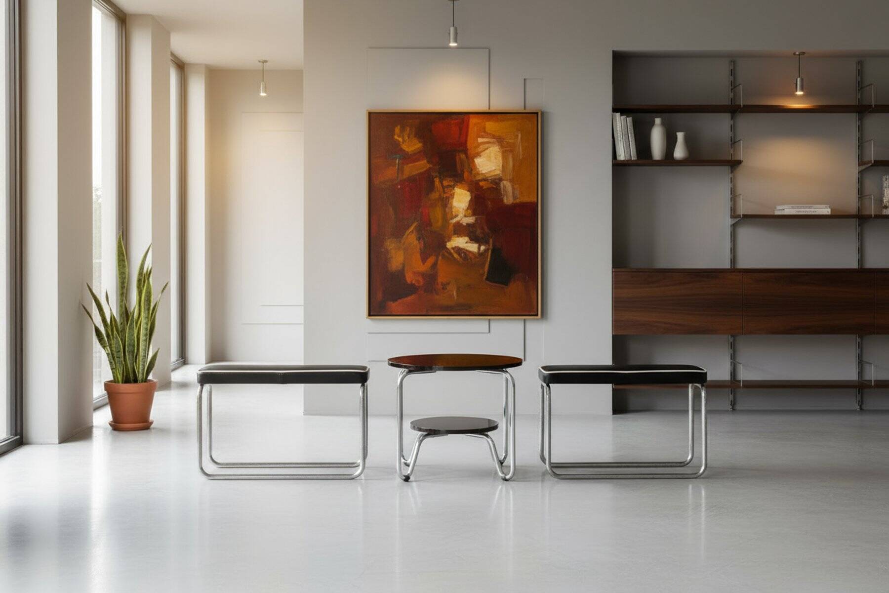 Vintage Bauhaus Stools in Chromed Steel and Italian Leather, Czech, 1930s, Set of 2