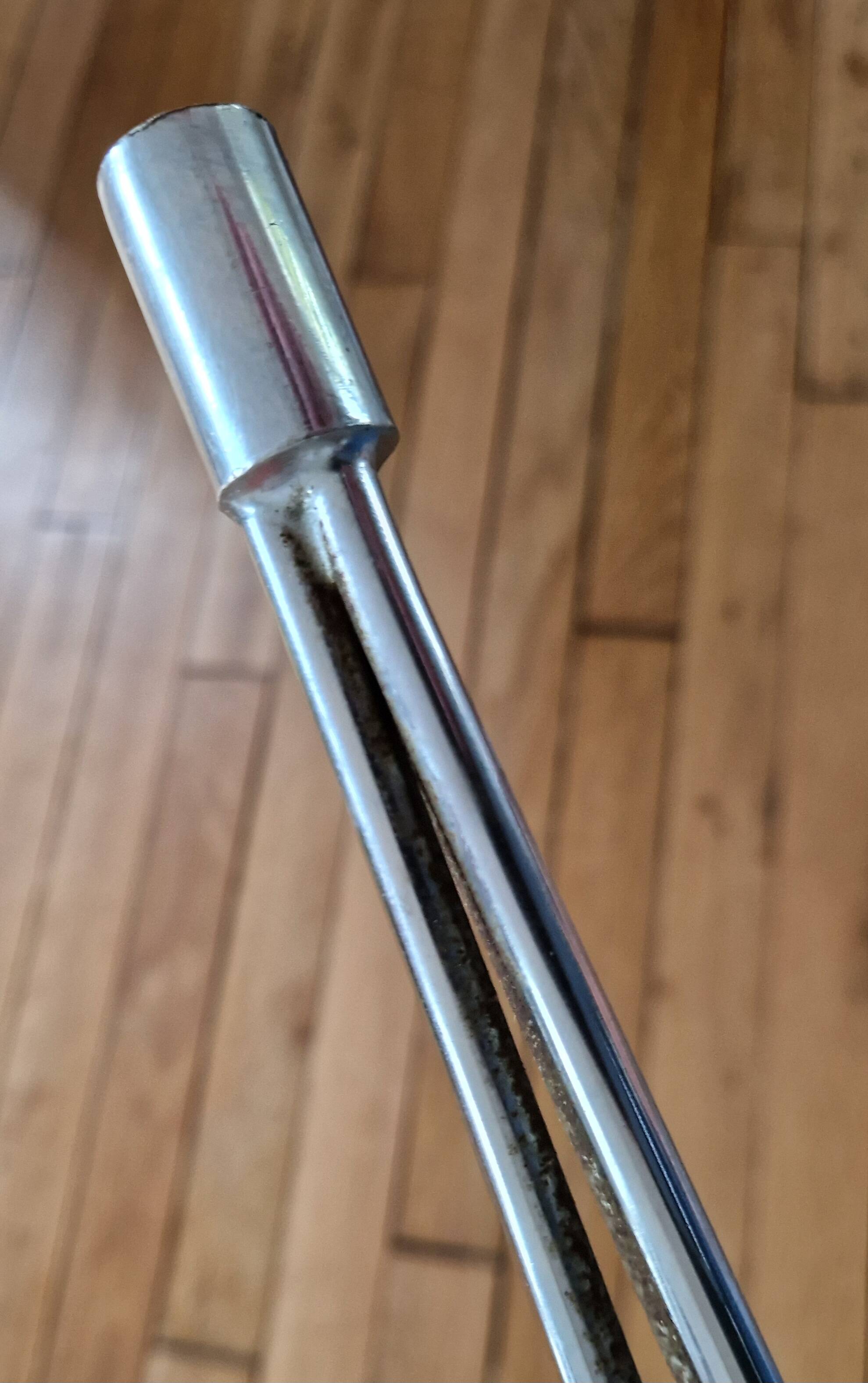 Vintage yellow leatherette stool from the 1950s