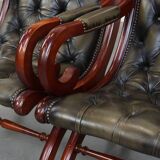 Set of 2 Green Cowhide Leather English Chesterfield Armchairs