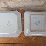 Set of 2 old square Charolles plates with flower pattern