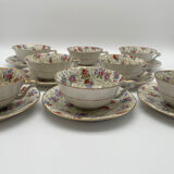 Set of 8 Limoges porcelain coffee cups from France with floral and gold pattern