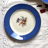 6 assiettes dessert faïence ancienne bleue fleurs dorure Saint Amand