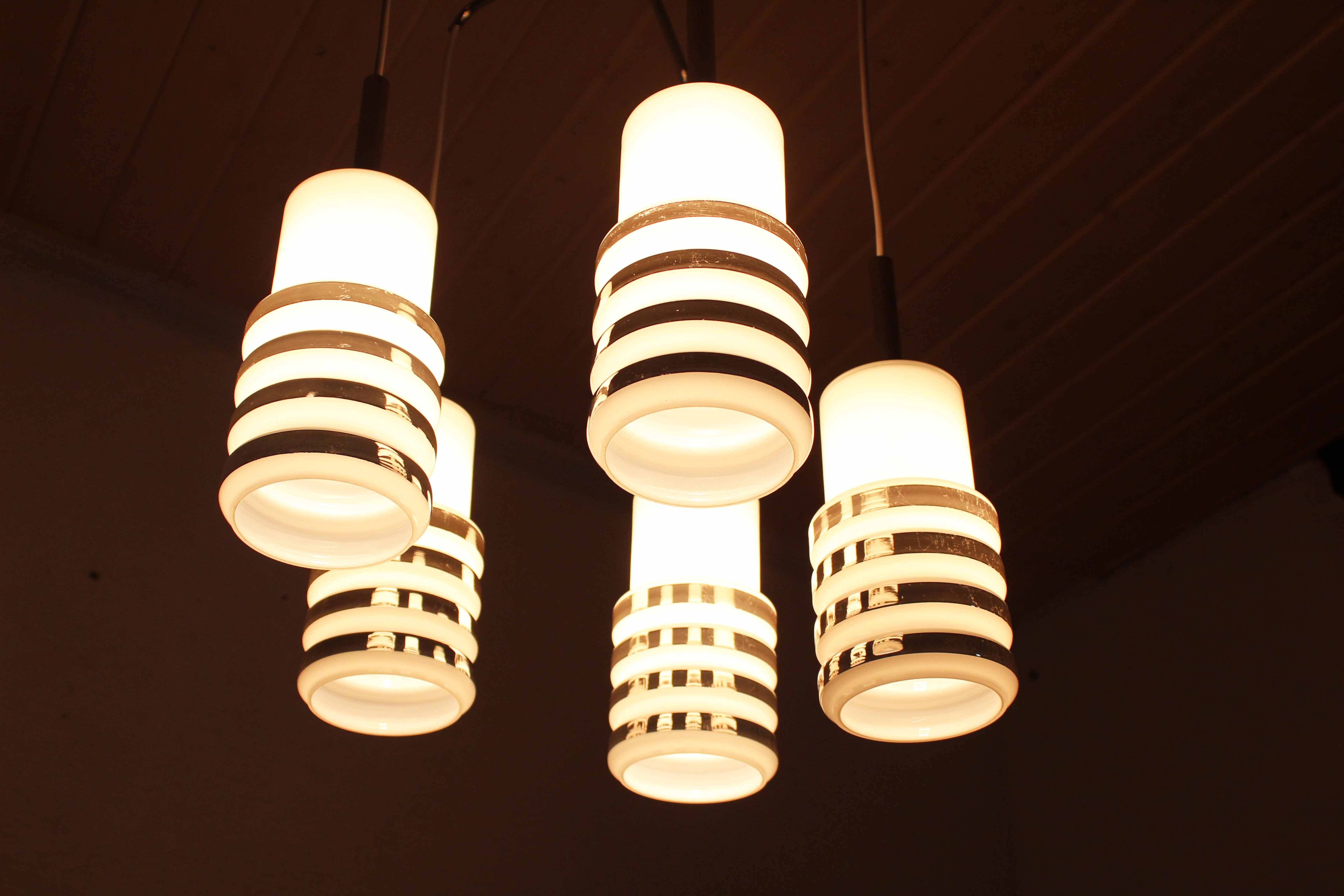 Hanging lamp cascade opaline glass and chrome