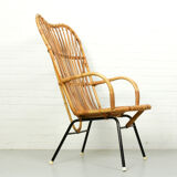 Metal and rattan lounge chair from Rohé Noordwolde, 1960s