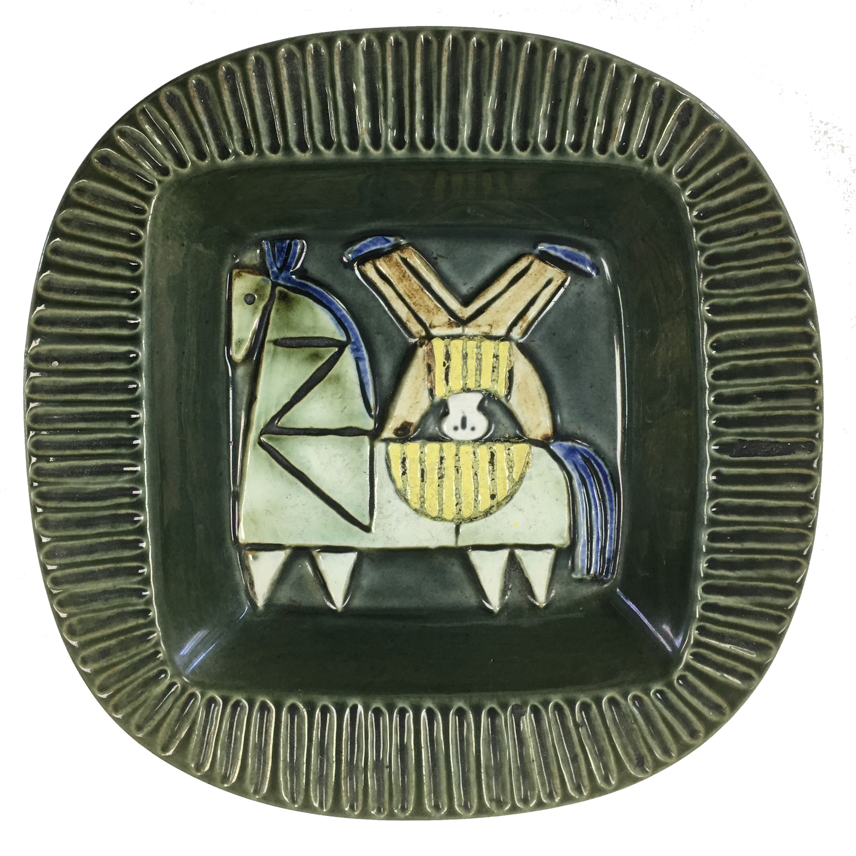 Decorative dish in enamel stoneware , "Varite", Lisa Larson, Suede, Gustavsberg. 60's