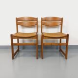 Pair of vintage sleigh chairs in beech wood and cane from the 70s