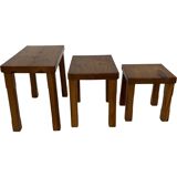 Vintage Set of 3 pinewood side or nesting tables 1970s nest of tables