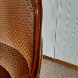 2-seater Louis XV style sofa - arched legs - Art Deco patterned velvet fabric - Beige