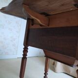 Pair of Louis Philippe style walnut bedside tables / work tables with flap