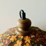 Vintage fringed pendant light in floral fabric - 1970s