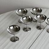 6 small stainless steel dessert bowls on stands