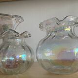 Series of 3 vintage vases in iridescent glass paste