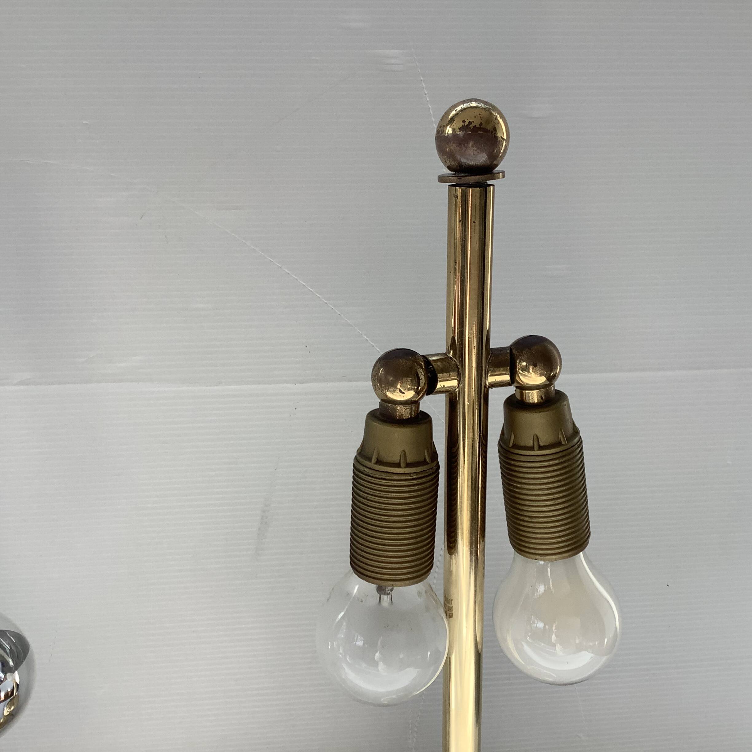 Pair of 2 Vintage Chic Articulated Brass Bakelite Amber Ball Lamps