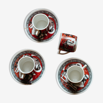 4 Greek coffee cups and 3 saucers, handmade