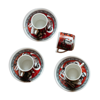 4 Greek coffee cups and 3 saucers, handmade