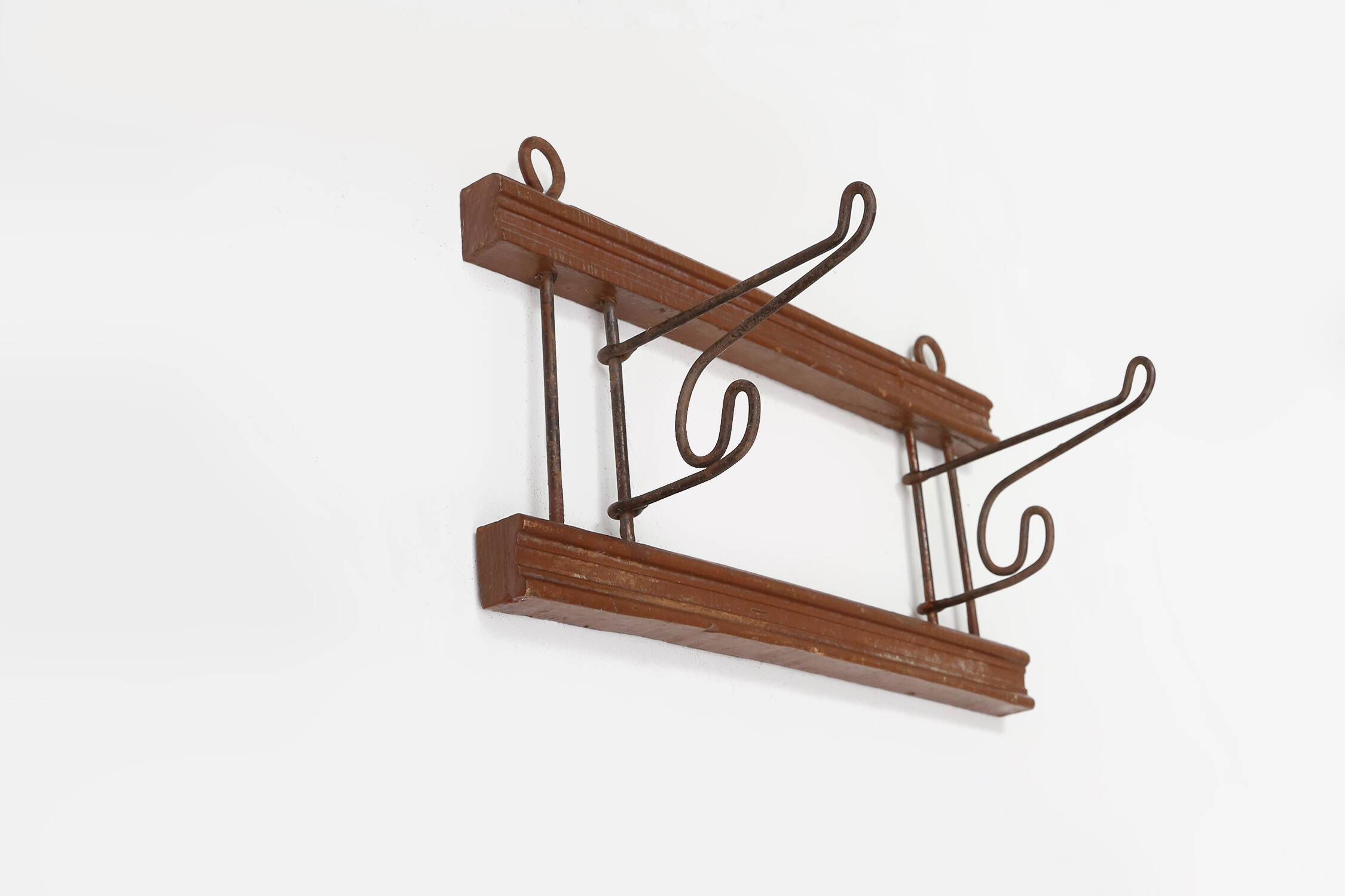 French Art Deco folding wall mount coat rack, ca. 1930