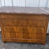 Louis-Philippe chest of drawers in burr walnut with pink marble – 19th century