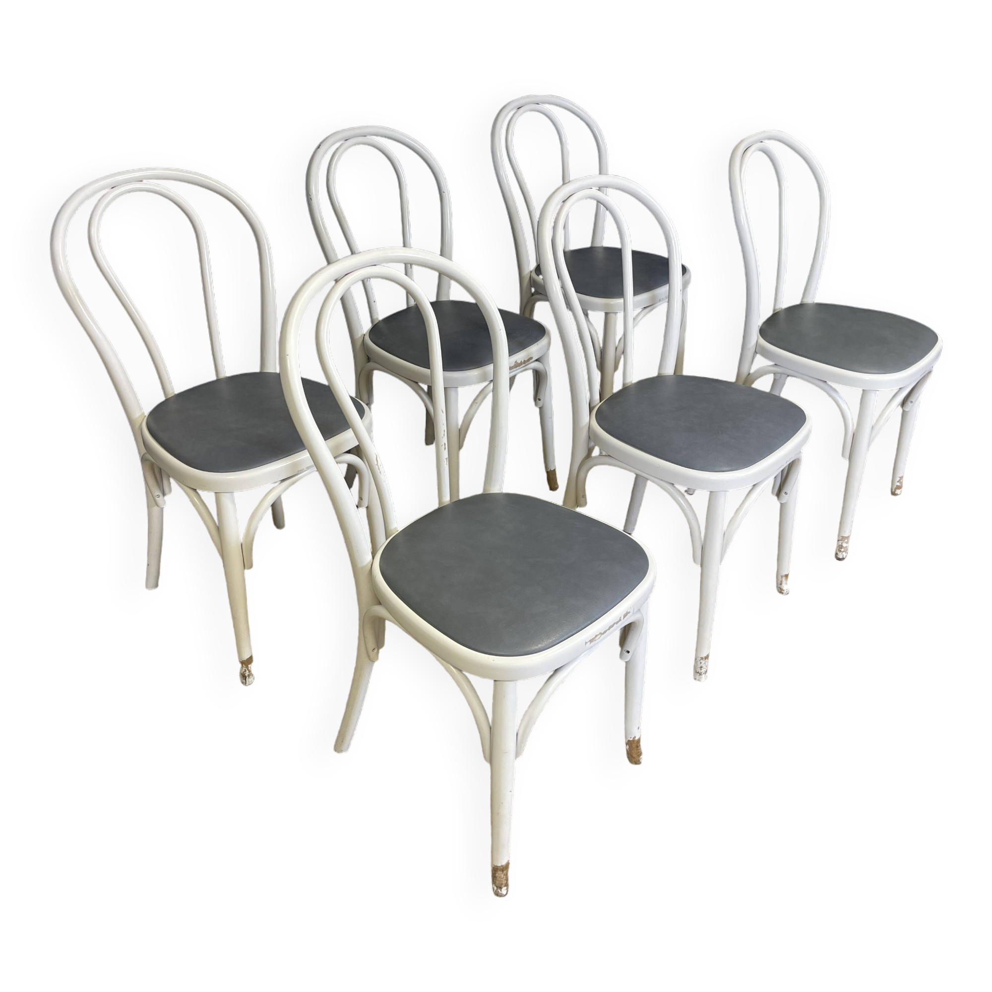 Set of 6 Thonet-type curved wooden bistro chairs