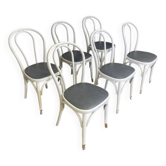 Set of 6 Thonet-type curved wooden bistro chairs