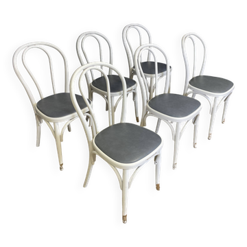Set of 6 Thonet-type curved wooden bistro chairs