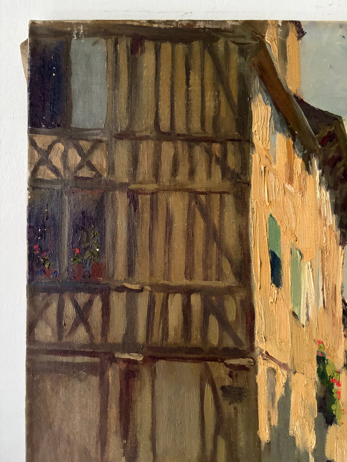 Sunny street scene, oil on canvas signed 1930.